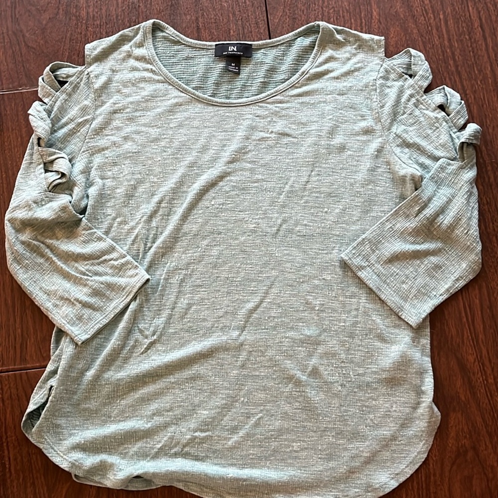 Mint green girls top cut-out sleeve medium (10/12)
